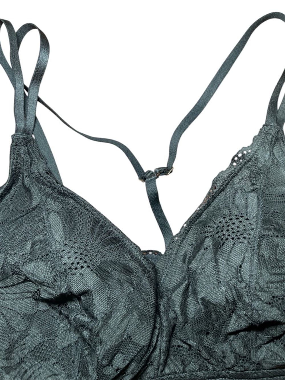 Aerie Bralette Black Padded Lace Racerback Gold Hardware Floral Boho XL - Picture 5 of 13
